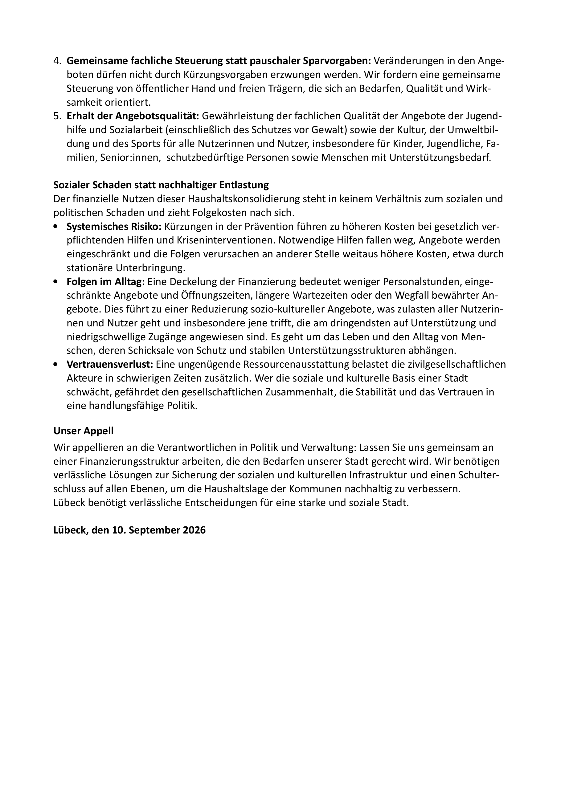 Gemeinsame Erklärung Verantwortung für Lübeck – Seite 2
